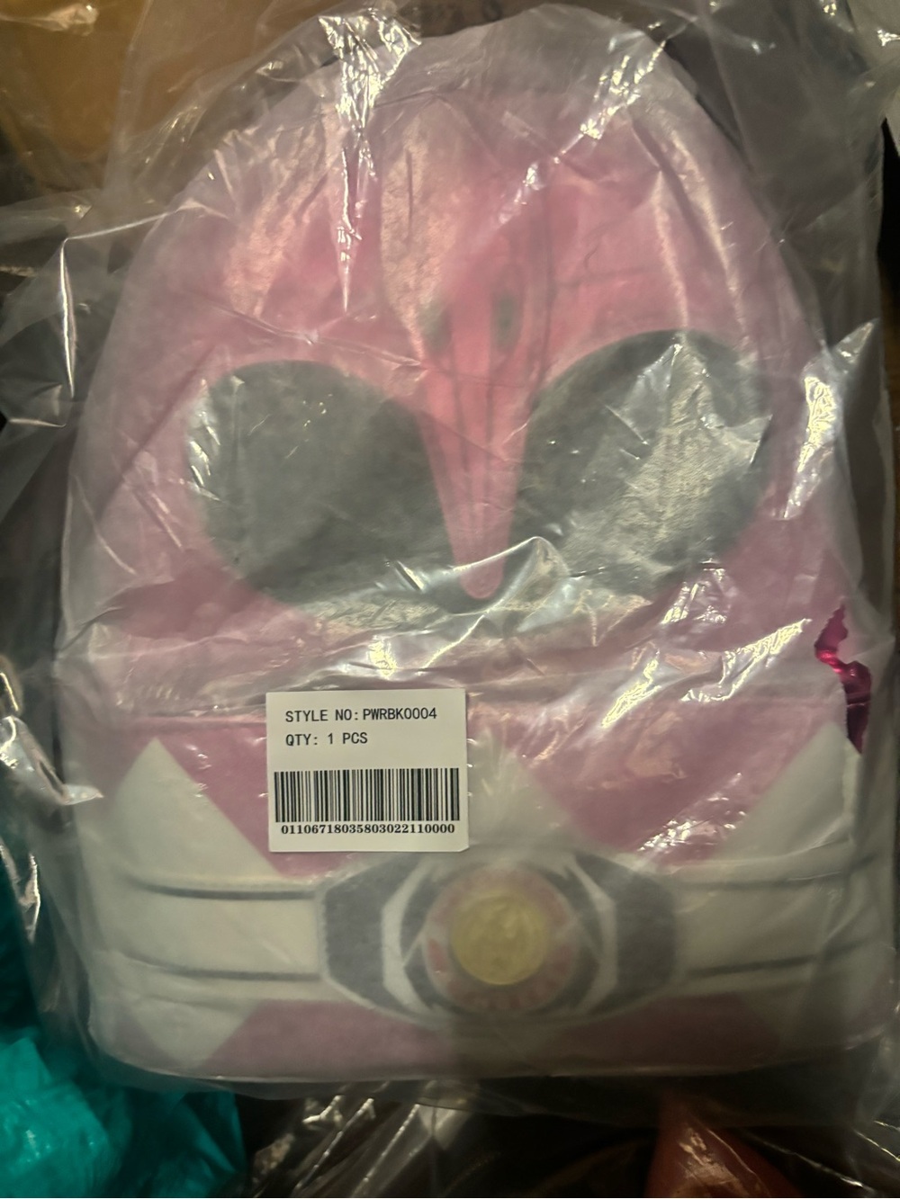 Loungefly Metallic Pink Power Ranger Mini Backpack with Black Visor - Picture 2 of 3